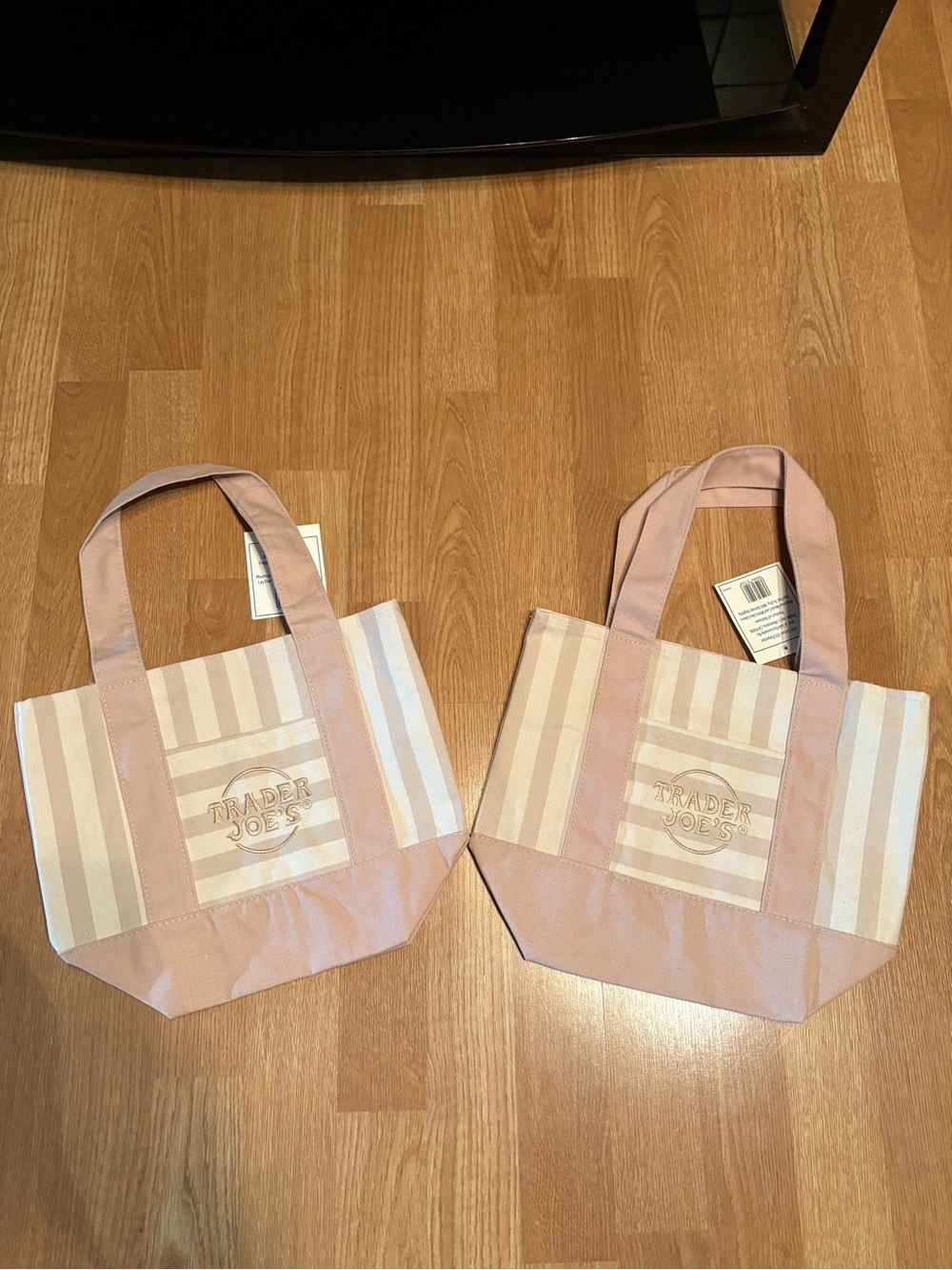 Trader Joe’s Tan Stripe Mini Canvas Tote Bag, set of 2
